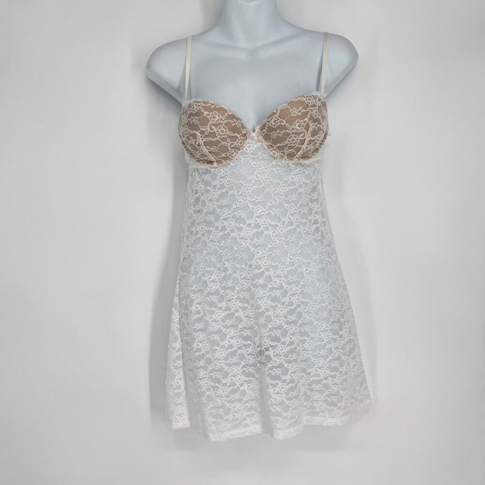 Victoria's Secret White Lace Lined Underwire Back Cutout Tie‎ Sexy Chemise 34
